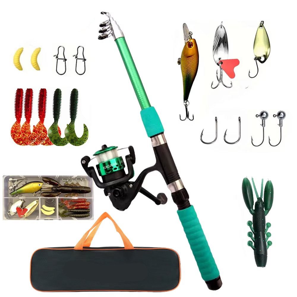 Rocklon Fishing Pole Set Full Kits With Telescopic Fishing Rod And Spinning Reel Baits Hooks Travel Pole Set