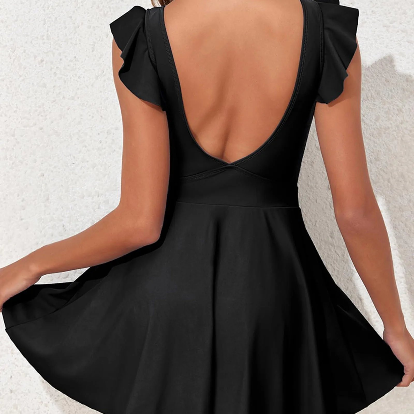 Rocklon Women's One-piece Sexy Fashionable Ruffle Cross Hollow Out Skirt Beach Solid Color Block Swimsuit With Chest And No Steel