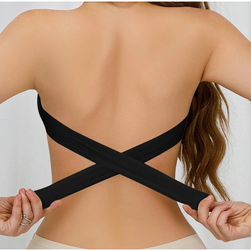 Rocklon Women's Sexy Strapless Push Up Bra Removable Padded Seamless Ice Silk Top Women Invisible Beauty Back Anti-slip Off-shoulder Bra