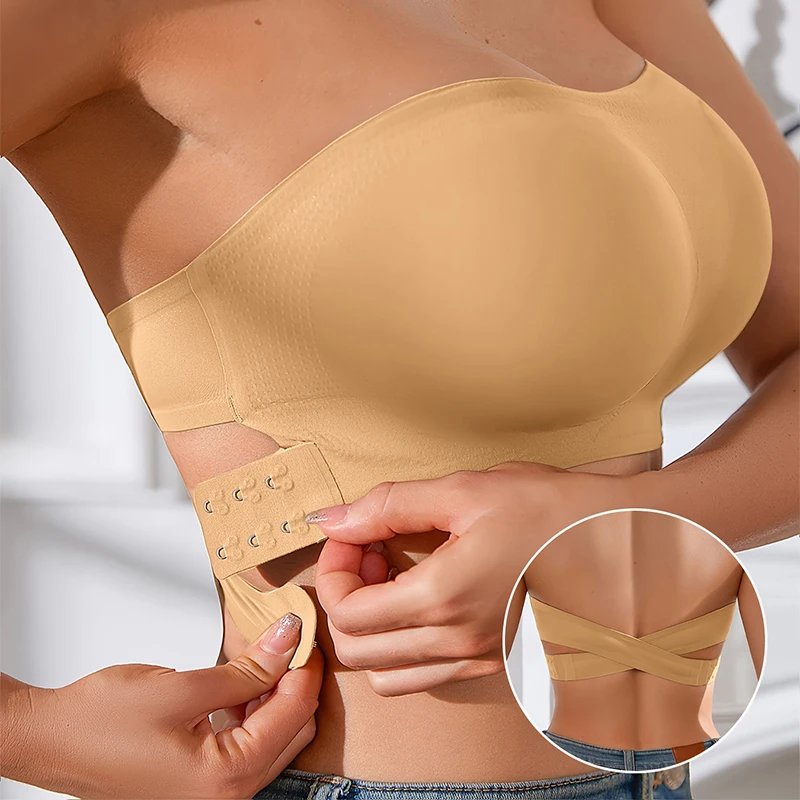 Rocklon Women's Sexy Strapless Push Up Bra Removable Padded Seamless Ice Silk Top Women Invisible Beauty Back Anti-slip Off-shoulder Bra