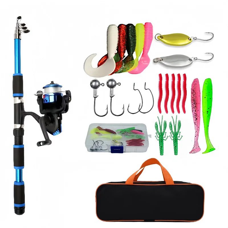 Rocklon Fishing Pole Set Full Kits With Telescopic Fishing Rod And Spinning Reel Baits Hooks Travel Pole Set