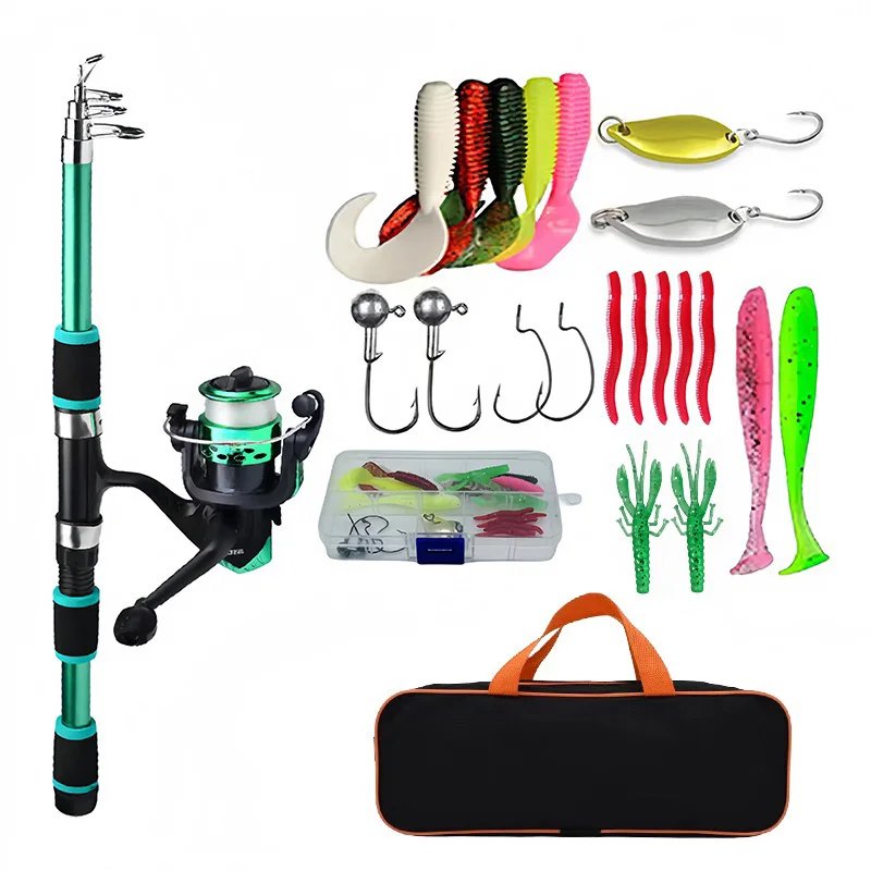 Rocklon Fishing Pole Set Full Kits With Telescopic Fishing Rod And Spinning Reel Baits Hooks Travel Pole Set