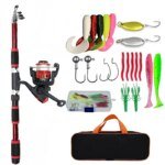 Rocklon Fishing Pole Set Full Kits With Telescopic Fishing Rod And Spinning Reel Baits Hooks Travel Pole Set