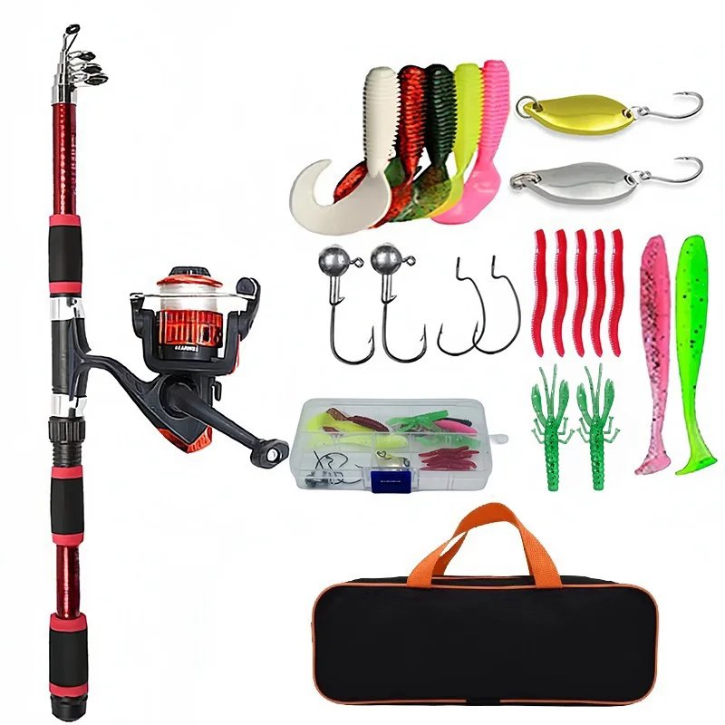 Rocklon Fishing Pole Set Full Kits With Telescopic Fishing Rod And Spinning Reel Baits Hooks Travel Pole Set