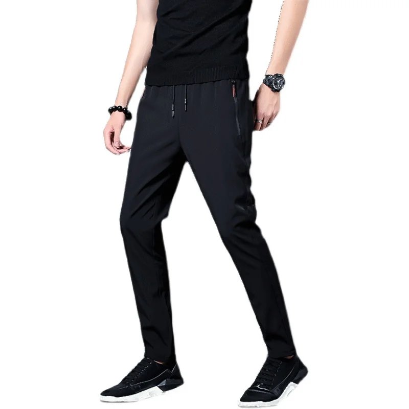 Rocklon Summer men's ice silk quick drying casual pants slim fit Korean version ice silk pants sports pants straight tube quick drying p