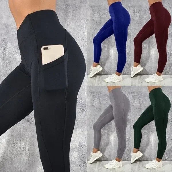 Rocklon Yoga Fitness Women Leggings High Waist Tights with Pocket Gym Workout Running Stretchy Sexy Butt Liftting Casual Skinny Pants