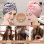 Rocklon Solid color hair towel Textured dry hair cap 9.8 "X 25.5" absorbent hair towel wrap for button-down women - Image 6