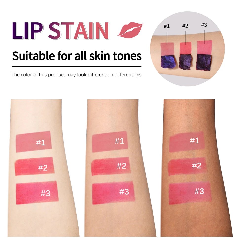 Rocklon Lip Stain Blading Peel Off and Reveal Kit Long Lasting 3pcs Rose Waterproof Pink Lip Tint Transfer Proof Natural Lip Stain Kit