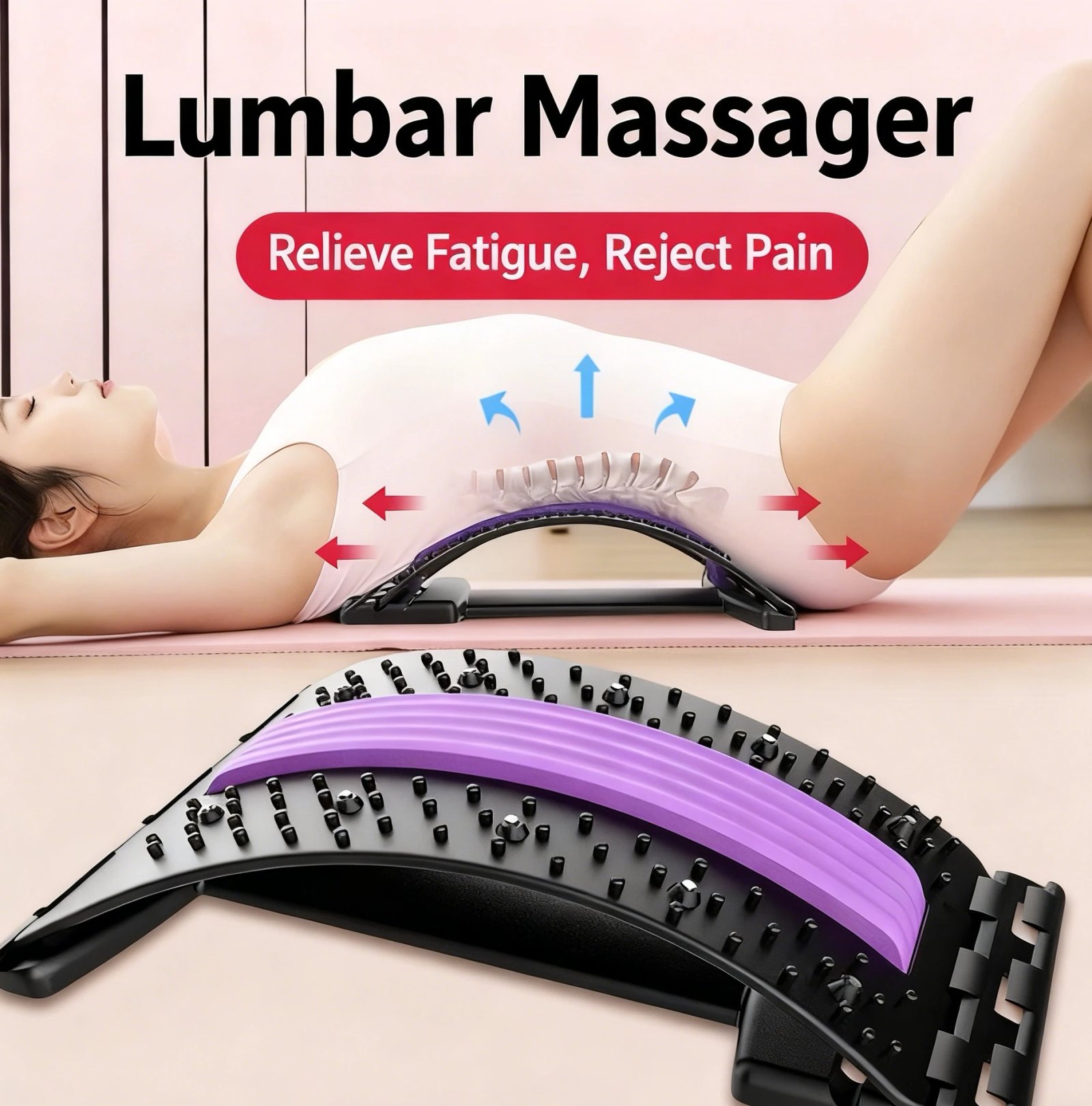 Rocklon Support Back Massager for Spine Pain Relief Vertebral Relaxer Lower Traction Stretcher Corrects Waist Relaxation