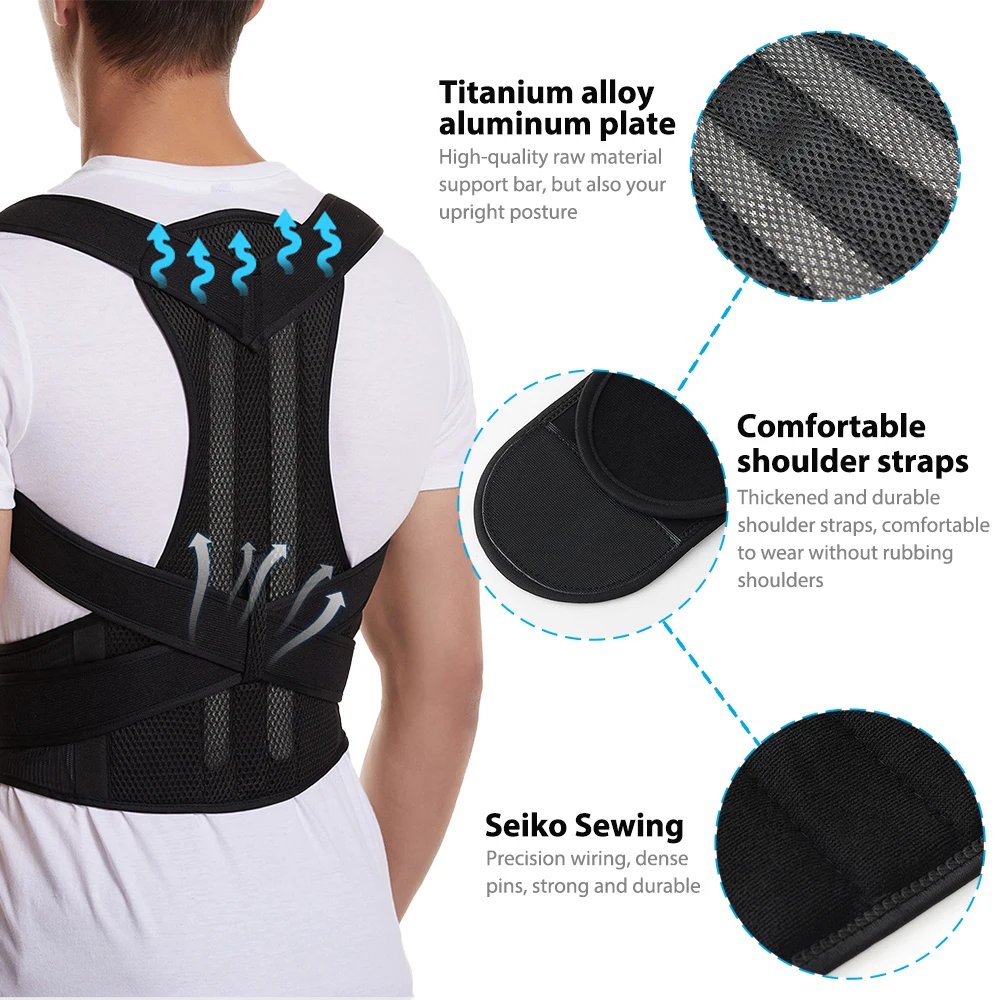 Rocklon Back Brace Posture Corrector for Women & Men, Adjustable Back Lumbar Support Belt Shoulder Posture Support for Improve Scoliosis