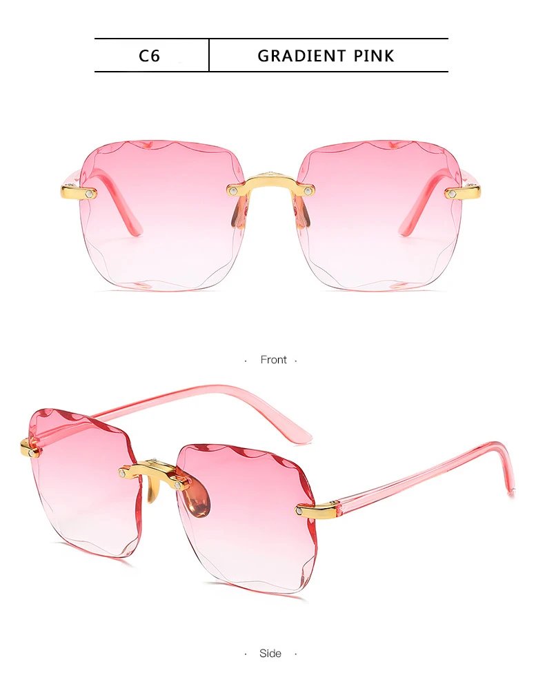 Rocklon 3PCS Square Rimless Sunglasses Women Luxury Brand Designer Summer Red Glasses Fashion Sun glasses For Men UV400 Shades Oculos