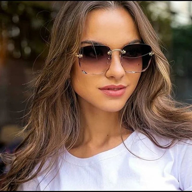 Rocklon 3PCS Square Rimless Sunglasses Women Luxury Brand Designer Summer Red Glasses Fashion Sun glasses For Men UV400 Shades Oculos