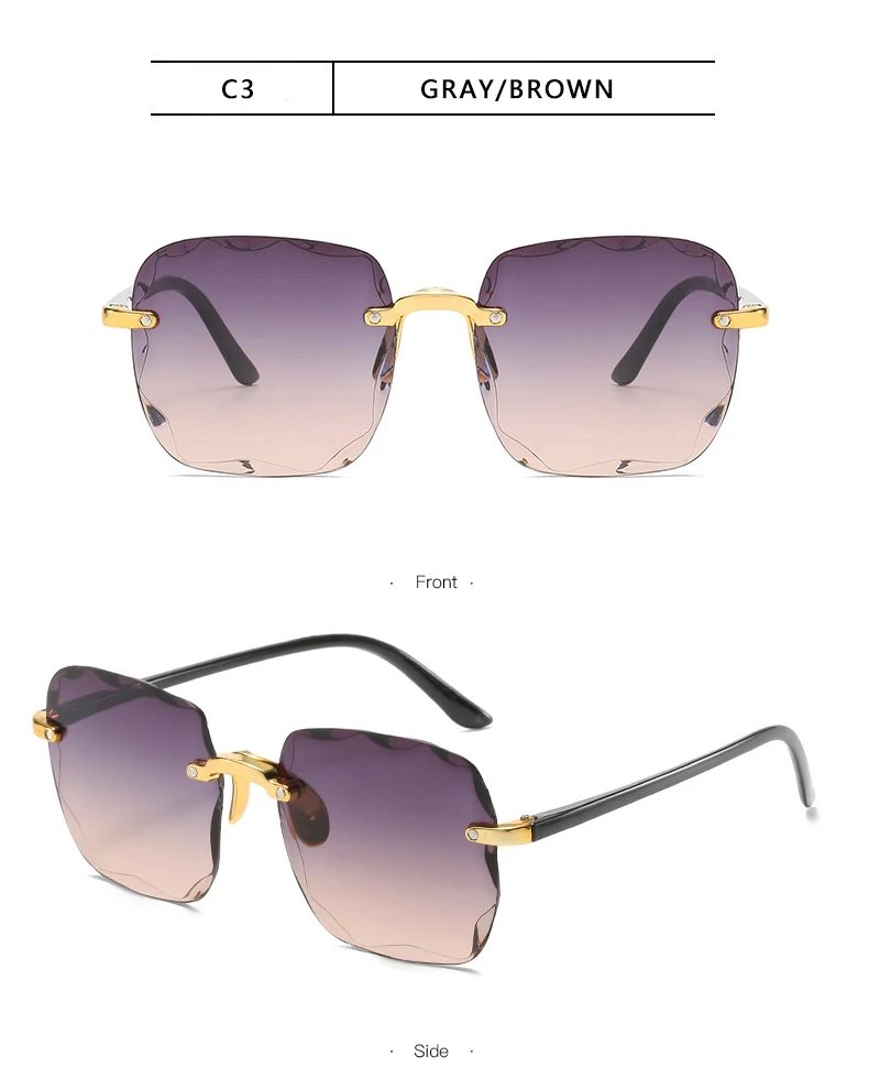 Rocklon 3PCS Square Rimless Sunglasses Women Luxury Brand Designer Summer Red Glasses Fashion Sun glasses For Men UV400 Shades Oculos