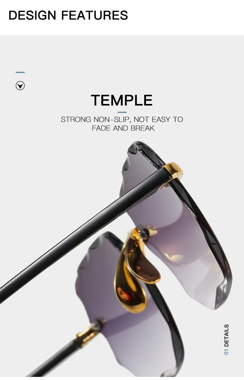 Rocklon 3PCS Square Rimless Sunglasses Women Luxury Brand Designer Summer Red Glasses Fashion Sun glasses For Men UV400 Shades Oculos