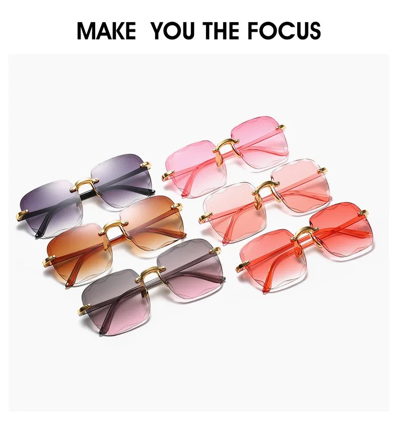 Rocklon 3PCS Square Rimless Sunglasses Women Luxury Brand Designer Summer Red Glasses Fashion Sun glasses For Men UV400 Shades Oculos