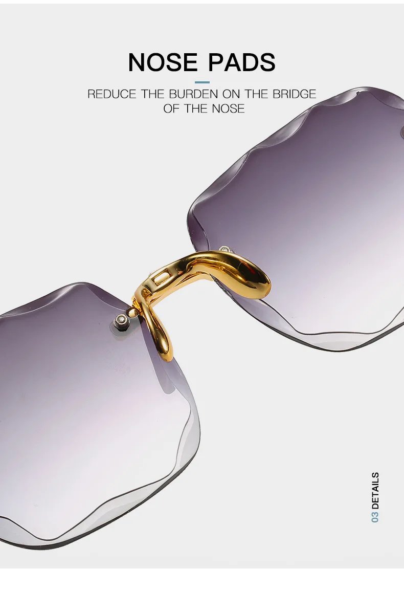 Rocklon 3PCS Square Rimless Sunglasses Women Luxury Brand Designer Summer Red Glasses Fashion Sun glasses For Men UV400 Shades Oculos