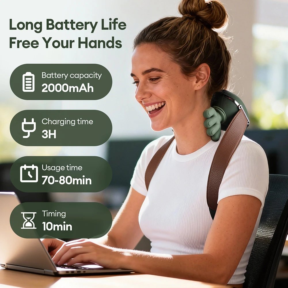 4D Bionic Finger Neck Shoulder Massager Wireless Neck Cervical Trapezius Kneading Massage Shawl Brushless Motor Neck masajeador