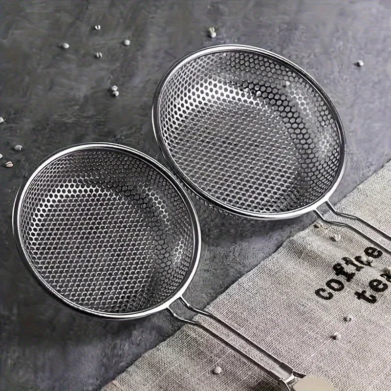 Stainless Steel Colander with Wooden Handle - Fine Mesh Skimmer Spoon for Cooking, Food Prep  Grease Filtering for Pasta Noodles