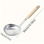Stainless Steel Colander with Wooden Handle - Fine Mesh Skimmer Spoon for Cooking, Food Prep  Grease Filtering for Pasta Noodles - Image 5