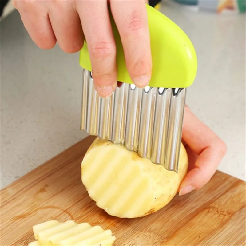 Stainless Steel Potato Chip Slicer Dough Vegetable Fruit Crinkle Wavy Slicer Knife Potato Cutter Chopper French Fry Maker Tool