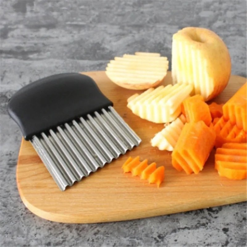 Stainless Steel Potato Chip Slicer Dough Vegetable Fruit Crinkle Wavy Slicer Knife Potato Cutter Chopper French Fry Maker Tool
