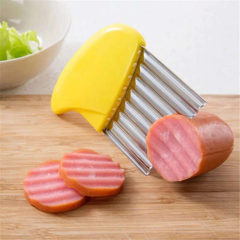 Stainless Steel Potato Chip Slicer Dough Vegetable Fruit Crinkle Wavy Slicer Knife Potato Cutter Chopper French Fry Maker Tool