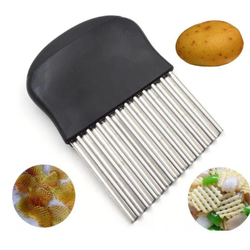 Stainless Steel Potato Chip Slicer Dough Vegetable Fruit Crinkle Wavy Slicer Knife Potato Cutter Chopper French Fry Maker Tool