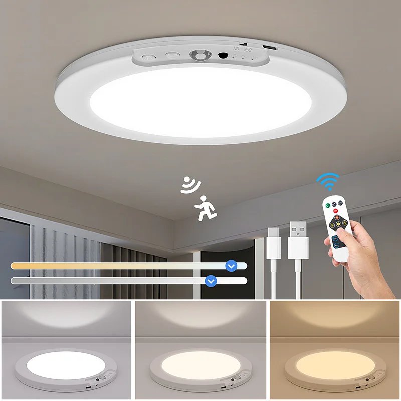 13343-ll2agh.jpg Motion Sensor Ceiling Light USB Type-C Rechargeable Magnetic Lamp Wireless Wall Lamp Remote LED Night Light For Kitchen Coatroom - Image 1