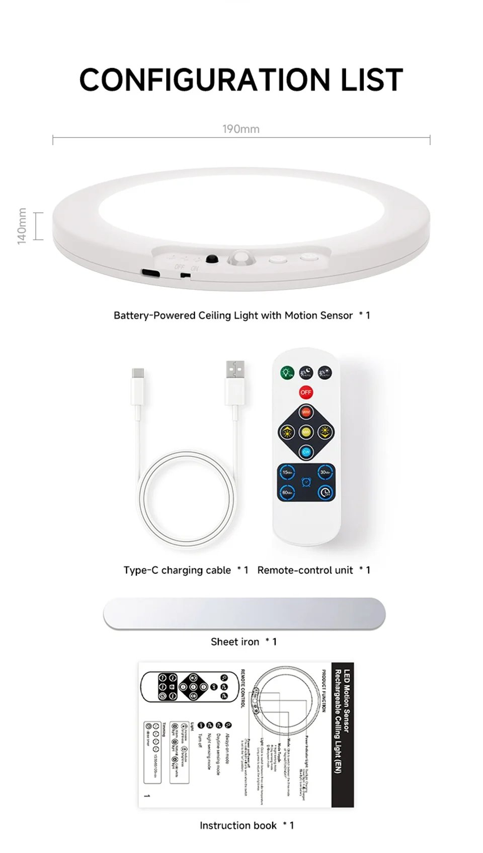 Motion Sensor Ceiling Light USB Type-C Rechargeable Magnetic Lamp Wireless Wall Lamp Remote LED Night Light For Kitchen Coatroom Motion Sensor Ceiling Light USB Type-C Rechargeable Magnetic Lamp Wireless Wall Lamp Remote LED Night Light For Kitchen Coatroom