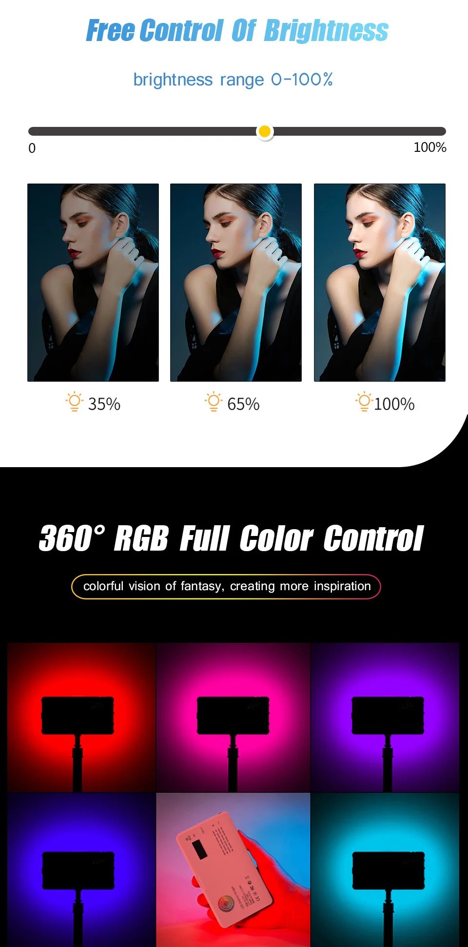 RGB LED Camera Light Full Color Output Video Lamp Kit Dimmable 2500K-8500K Bi-Color Panel Light CRI 95+ RGB LED Camera Light Full Color Output Video Lamp Kit Dimmable 2500K-8500K Bi-Color Panel Light CRI 95+