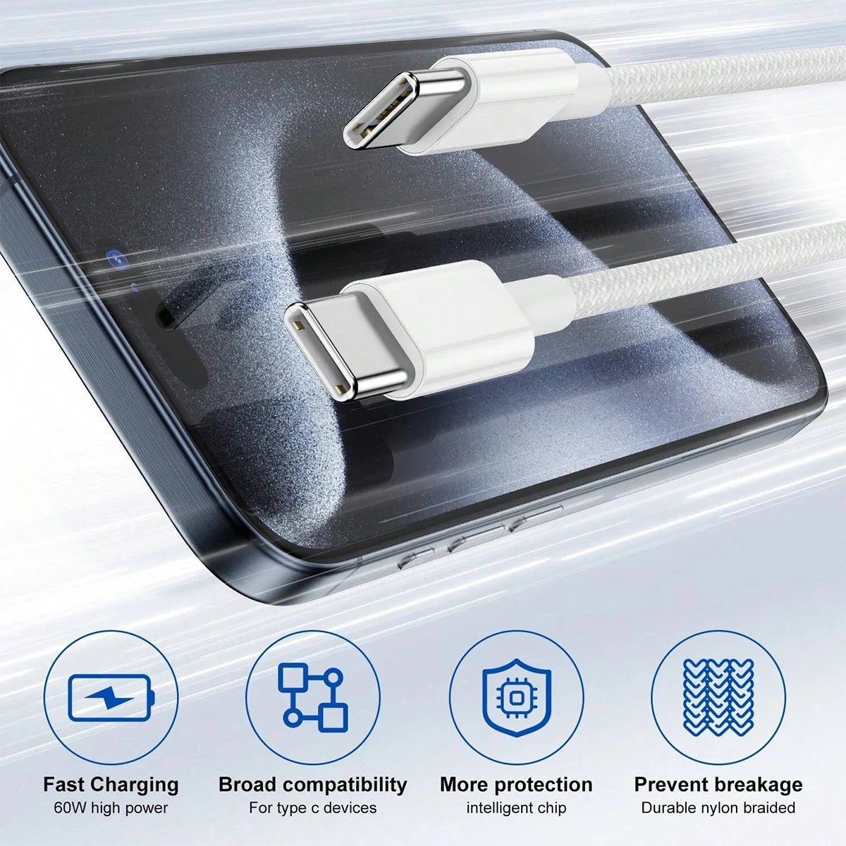 Rocklon 30W Fast Charger Set USB C Port Wall Charging 3.3Ft Type-C Braiding Data Cable for iPhone 16 15 Pro Max Plus ipad Samsung Xiaomi