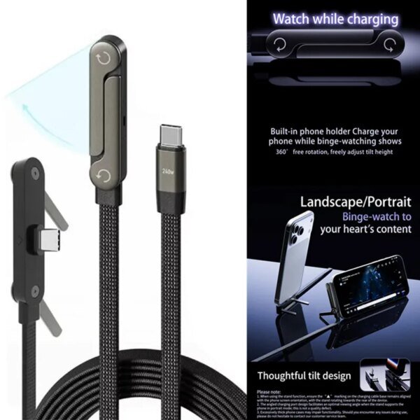 240W PD Fast Charging Foldable Phone Holder Data Cable For Smartphone Tablet 1.5m Charging Type C Line For IPhone Samsung Xiaomi