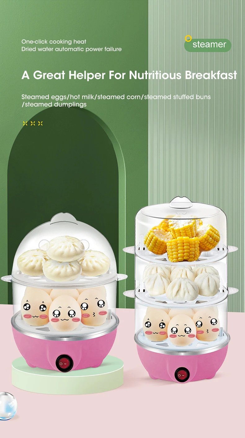 Rocklon Egg Cooker Automatic Power Off Home 7 Eggs Multi-Functional Steamed Egg Custard Boiled Egg Machine Breakfast Artifact