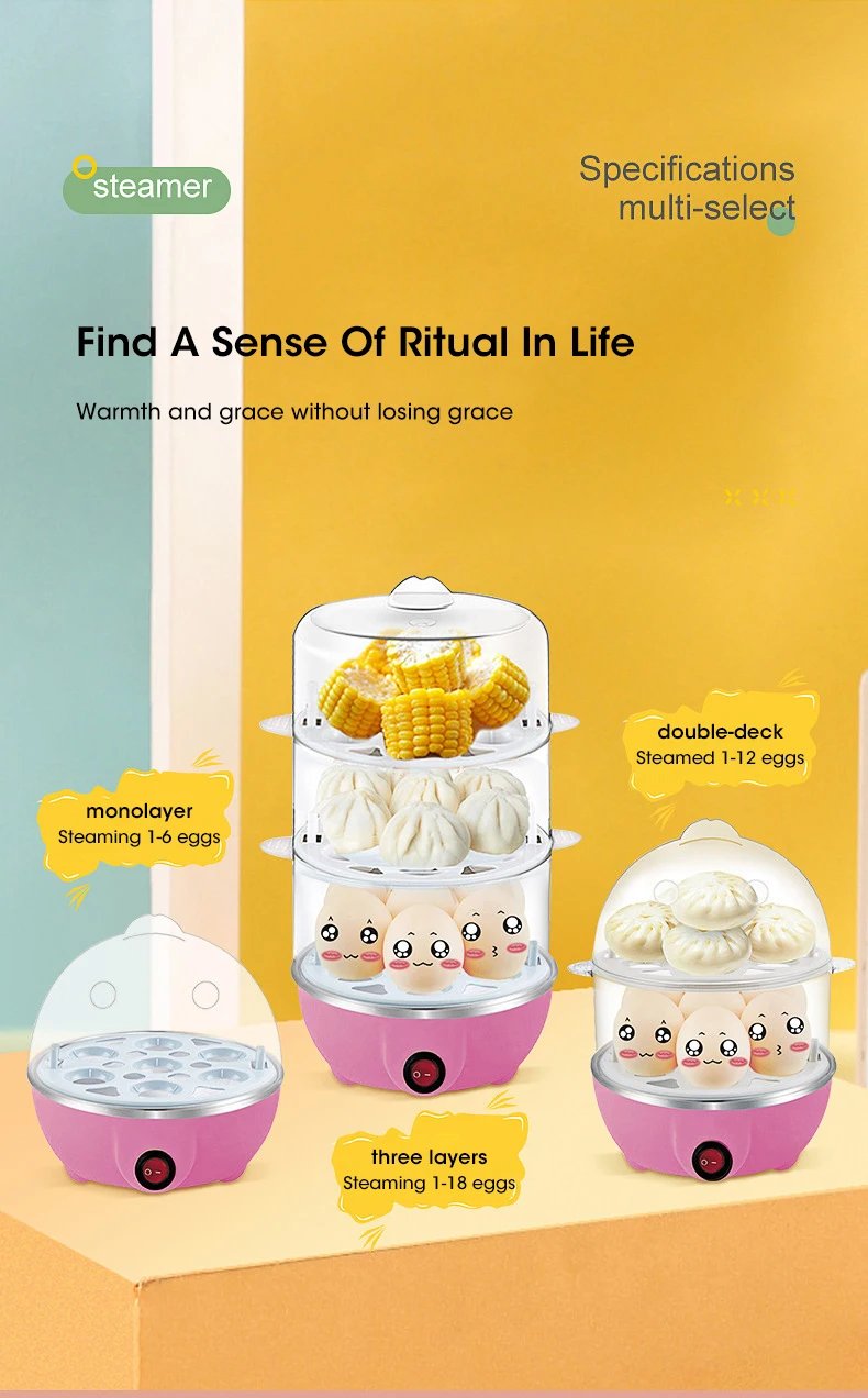 Rocklon Egg Cooker Automatic Power Off Home 7 Eggs Multi-Functional Steamed Egg Custard Boiled Egg Machine Breakfast Artifact