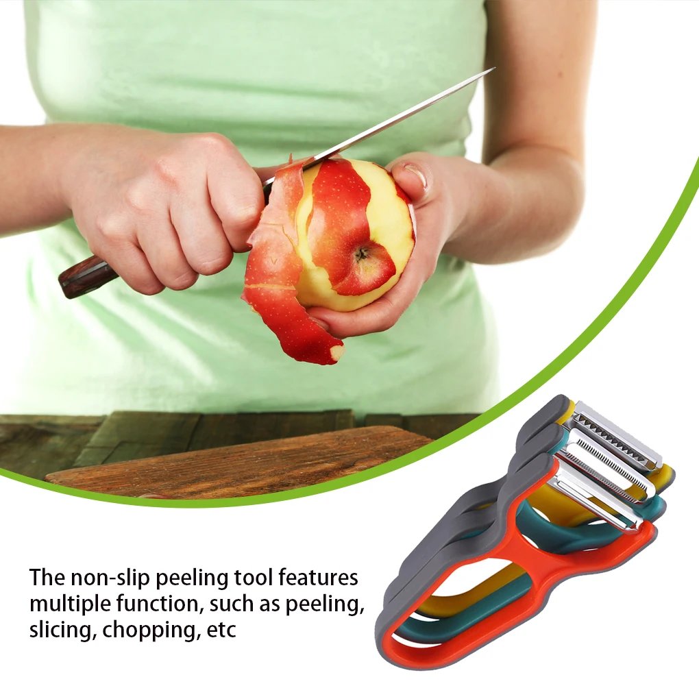 Rocklon 3Pcs Stainless Steel Multi-function Potato Peeler Fruit Vegetable Chopper Mini Spud Slicer Grater Set Random Color Kitchen Tools