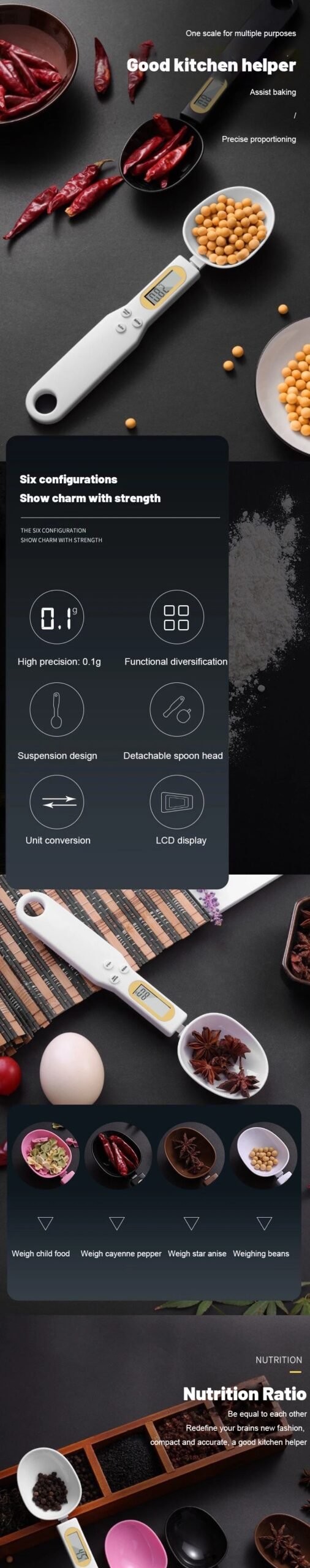 Rocklon LCD Digital Measurement Adjustable Weighing Spoon Kitchen Scale Electronic Measuring Spoon Coffee Powder Scale Baking Scale