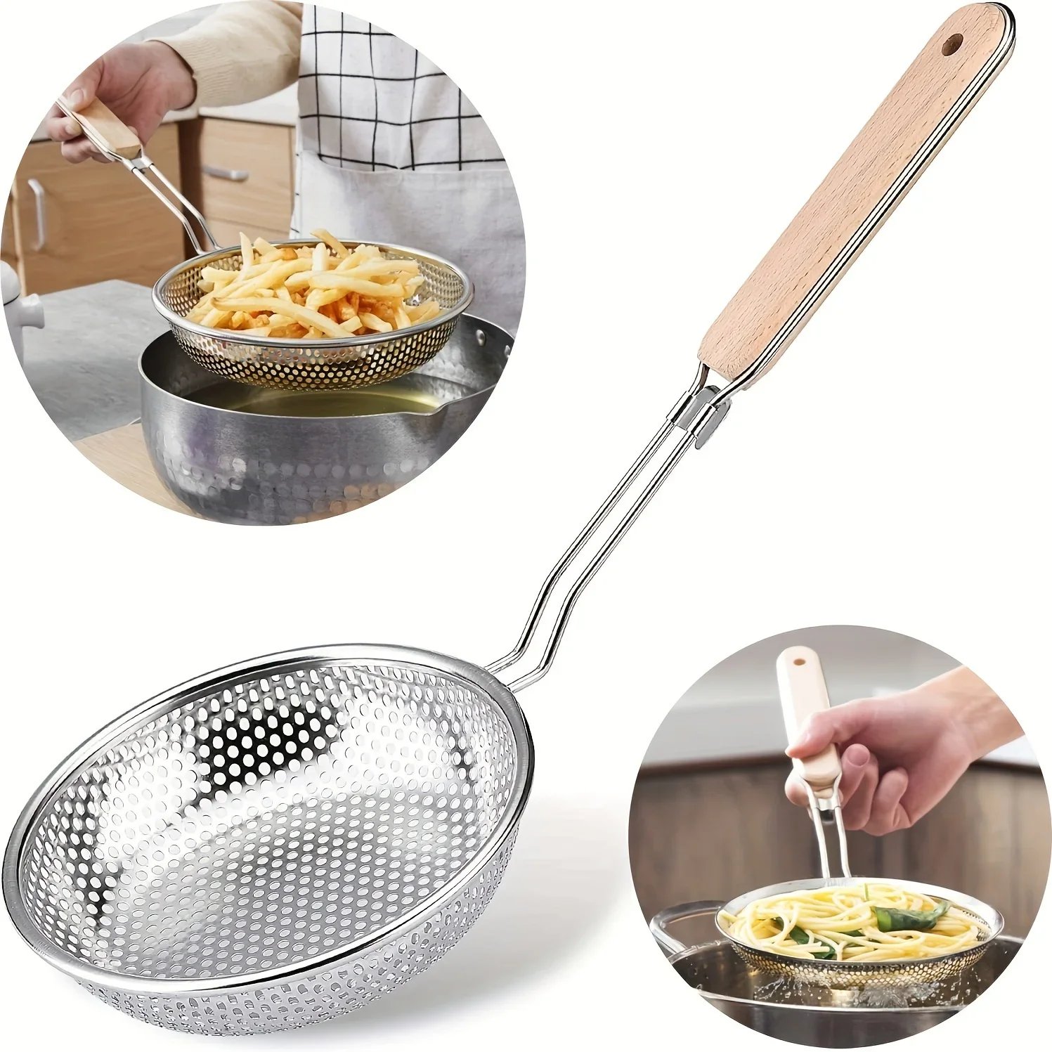 Rocklon Stainless Steel Fine Mesh Skimmer Spoon for Noodles Spaghetti Colander