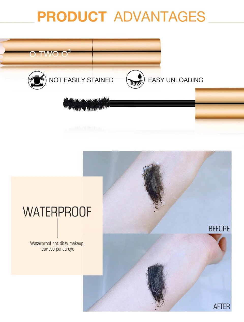 Rocklon O.TWO.O 3D Mascara Lengthening Black Lash Eyelash Extension Eye Lashes Brush Beauty Makeup Long-wearing Gold Color Mascara