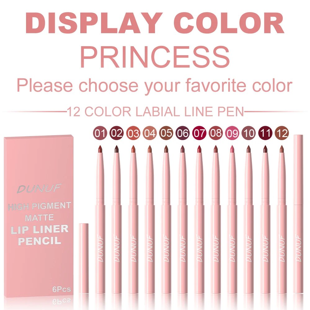 Rocklon 6pcs Lip Liner Pen Set Long-Lasting, Waterproof Sweatproof, Easy Coloring Non-fading Color Rendering Lip Gloss Set Beauty Makeup