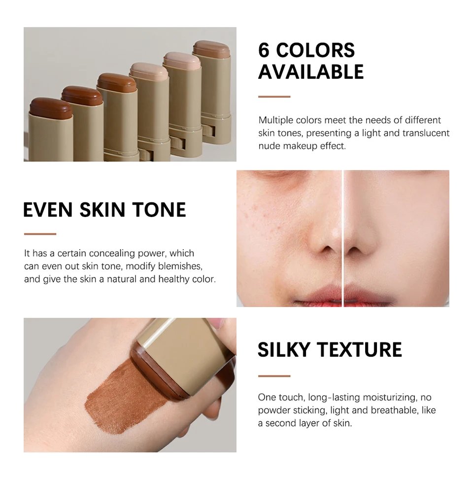 Rocklon Skin Tint Stick Waterproof Nourishing Solid Tinted Serum Foundation Skin Tint Balm Face Tinted Face Contour Stick Makeup