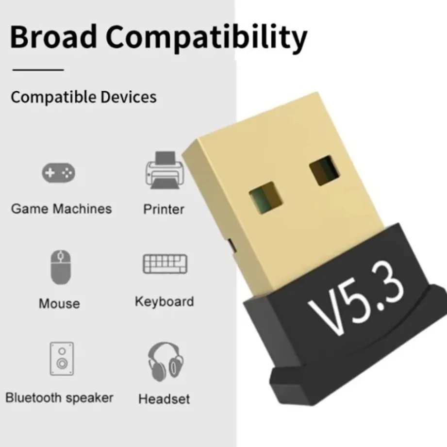 Rocklon USB Bluetooth 5.3 Adapter for PC Laptop Computer Wireless Dongle Bluetooth Adapter Support Mouse Keyboard Windows 7/8.1/10/11