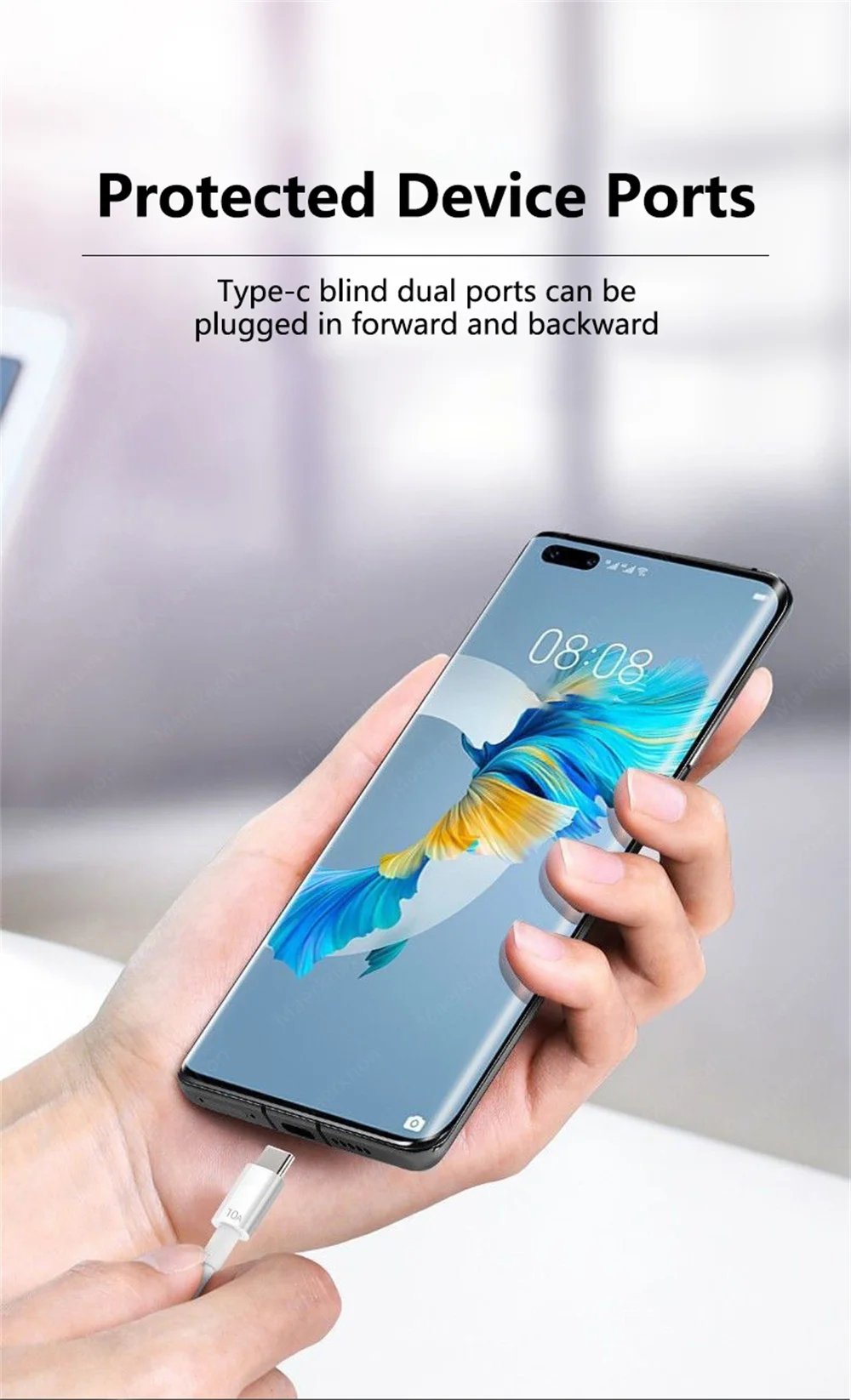 Rocklon 10A 120W Type C Fast Charging Cable Phone Charger USB C Data Cord For Huawei Mate 40 50 Honor Xiaomi Samsung Quick Charge Cable