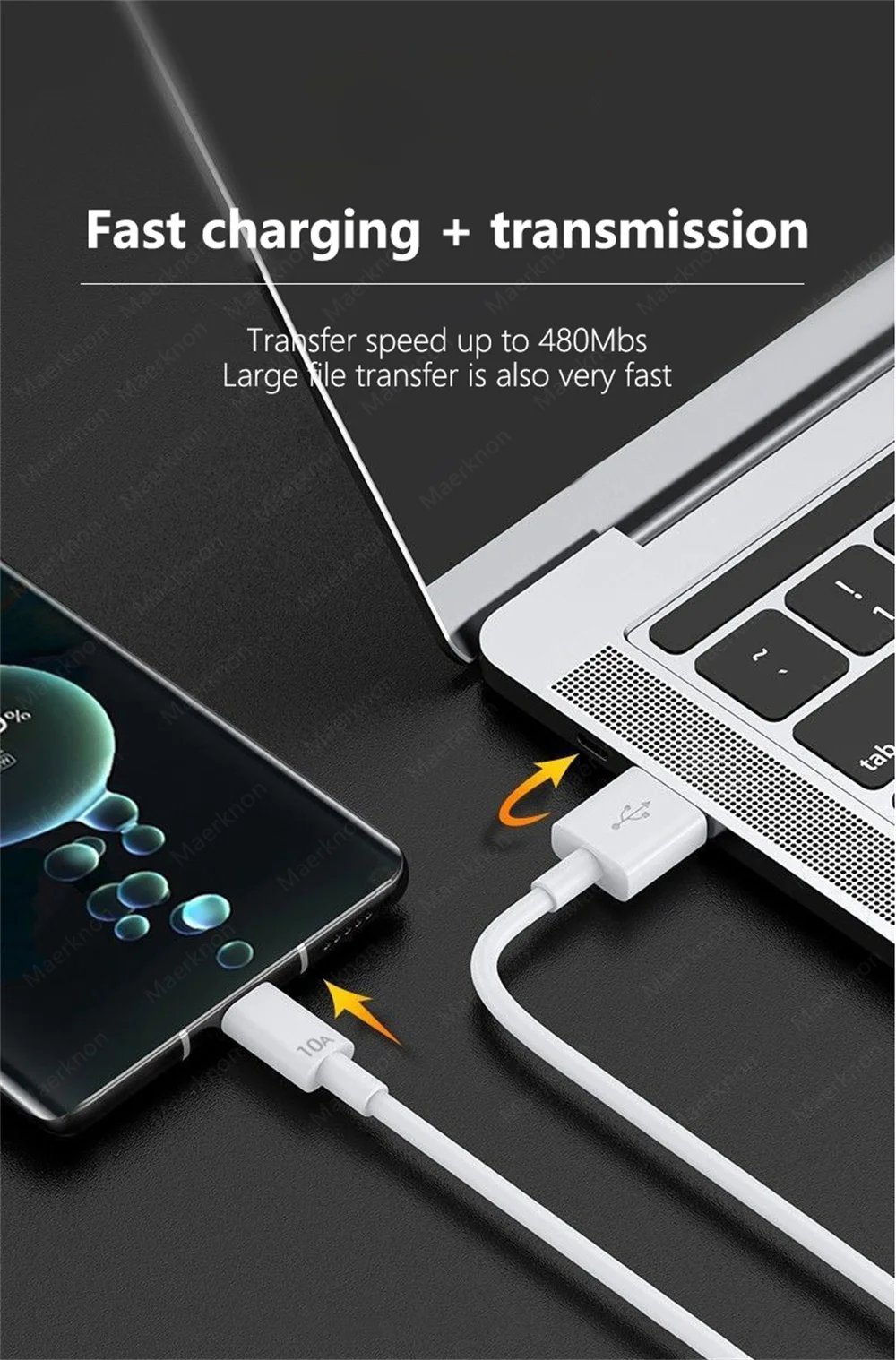 Rocklon 10A 120W Type C Fast Charging Cable Phone Charger USB C Data Cord For Huawei Mate 40 50 Honor Xiaomi Samsung Quick Charge Cable