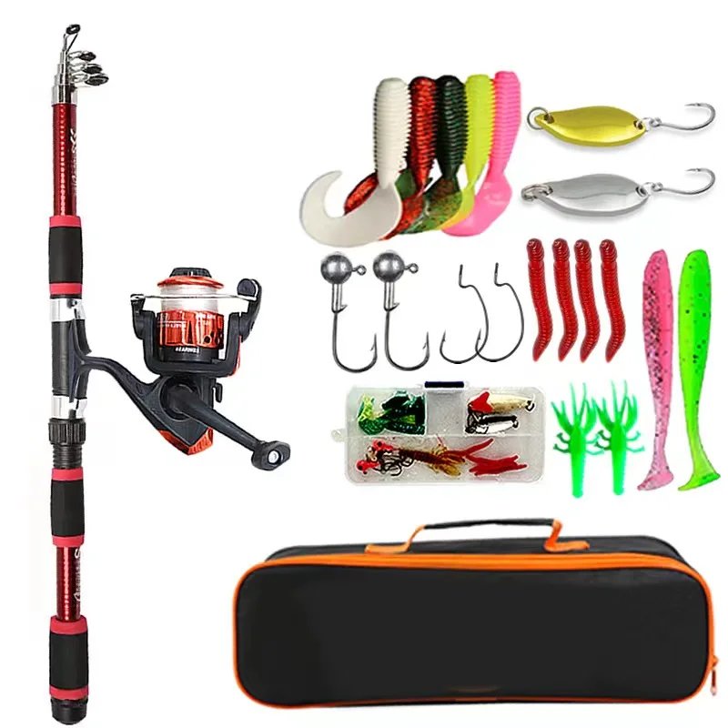 Rocklon Fishing Pole Set Full Kits With Telescopic Fishing Rod And Spinning Reel Baits Hooks Travel Pole Set