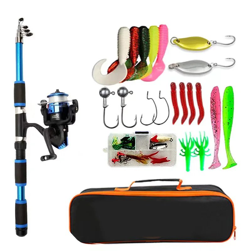 Rocklon Fishing Pole Set Full Kits With Telescopic Fishing Rod And Spinning Reel Baits Hooks Travel Pole Set