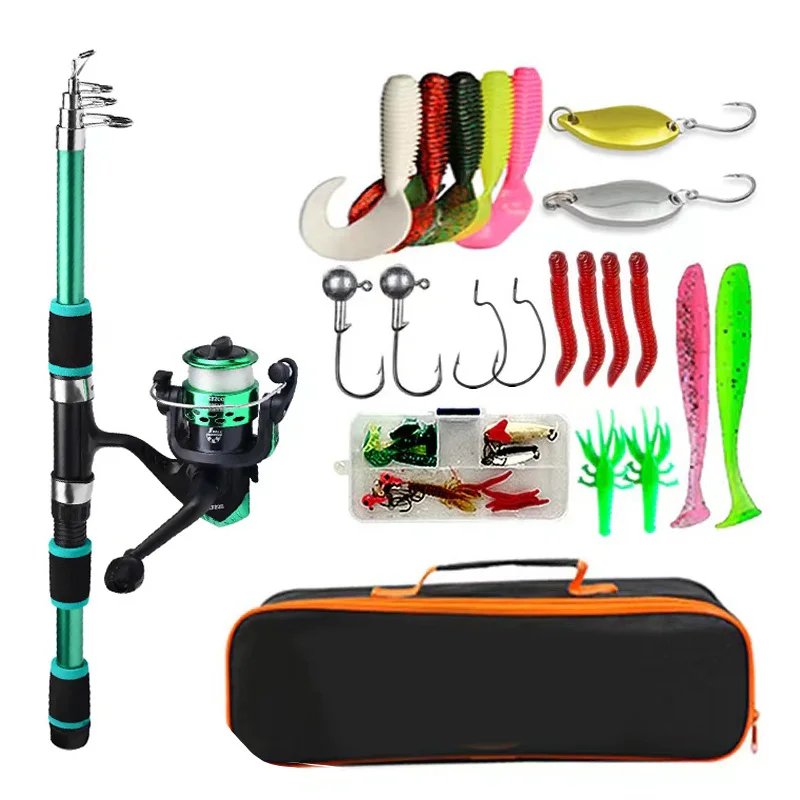 Rocklon Fishing Pole Set Full Kits With Telescopic Fishing Rod And Spinning Reel Baits Hooks Travel Pole Set