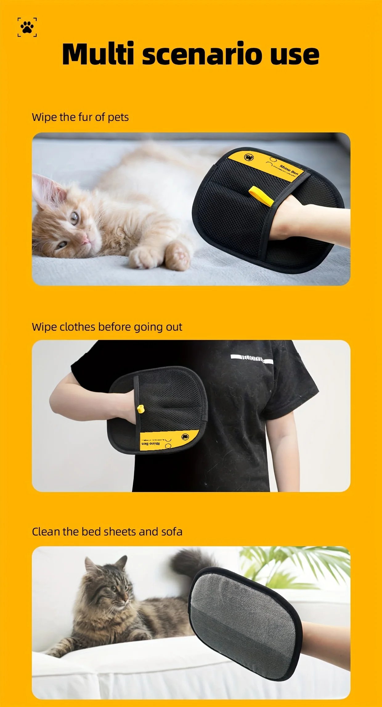 Rocklon 2-Piece Pet Hair Removal Gloves – Double-Sided Cat Brushes, Anti-Shedding Grooming Gloves, Hair Control Care Tools