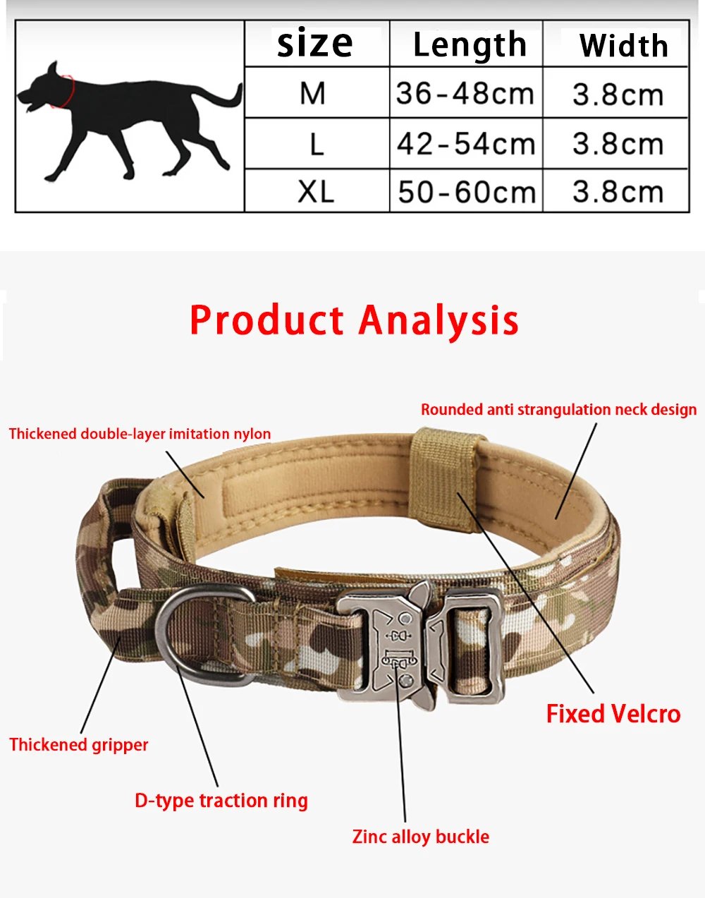 Rocklon Pet Products Outdoor Tactical Dog Collar Metal Buckle Breathability Nylon Collar Medium and Large Dog Training Neck Collar Dog