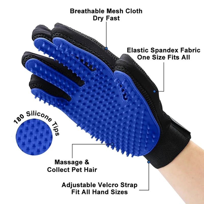 Rocklon 1pcs 180-Nail Pet Cleaning, Grooming And Hair-Removing Gloves, Cat Petting And Hair-Removing Gloves, Cat Massage Comb