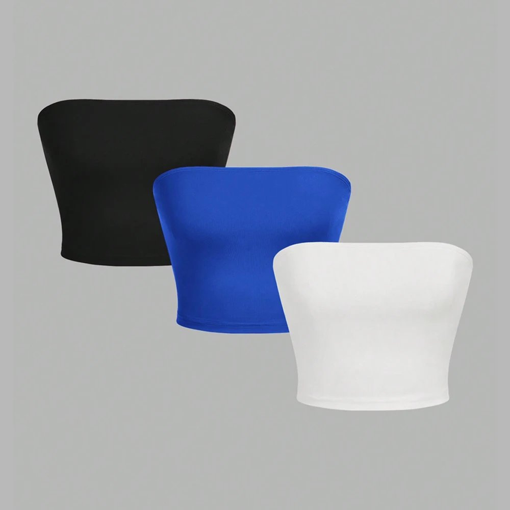 Rocklon 3 Women's strapless vest sleeveless crop top lady's flat mouthed navel wrapped chest top ﻿party outfit strapless vest clothing